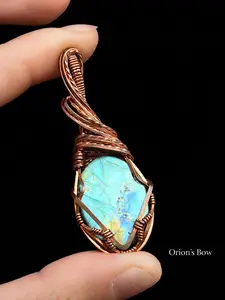 Wire Wrapped Labradorite Necklace Blue Flash Pendant Handmade Copper 20in Faux Leather Chain Gift for Intuition Protection and Transformation