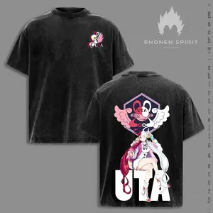 Uta Film Red OP T-Shirt, Anime Idol Vintage Washed Tee, Red Hair Music Queen Graphic Shirt, Dark Anime Aesthetic Streetwear, Oversize Unisex Pirate Anime Tee