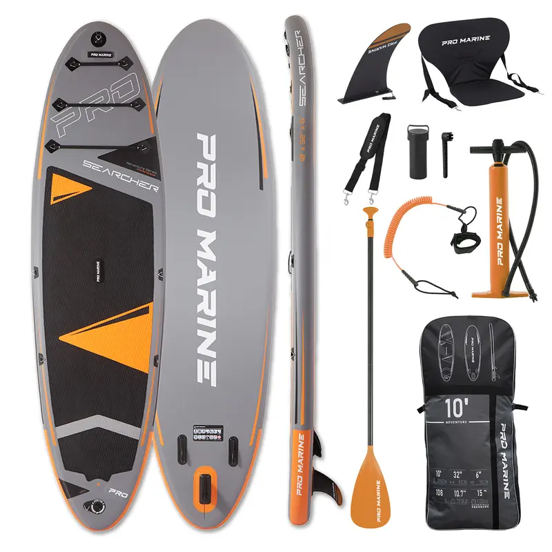PRO MARINE Inflatable Paddleboard (10'/12' Size, 38 in, 265 lbs Capacity) with EVA Pad, D-Ring Design, Adjustable Aluminum Paddle, 3 Removable Fins, Backpack, Coil Ankle Leash, Fast Pump, Easy Storage - Orange Father's Day Gift