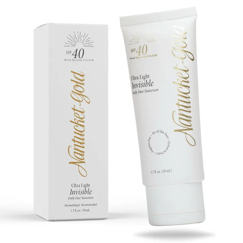 Nantucket Gold 100% Invisible Daily Facial Moisturizer with SPF 40 + Hyaluronic Acid + Vitamin C, Weightless, Scentless, Primer - For All Skin Skin Tones - 1.7 fl oz Hydrating Skincare