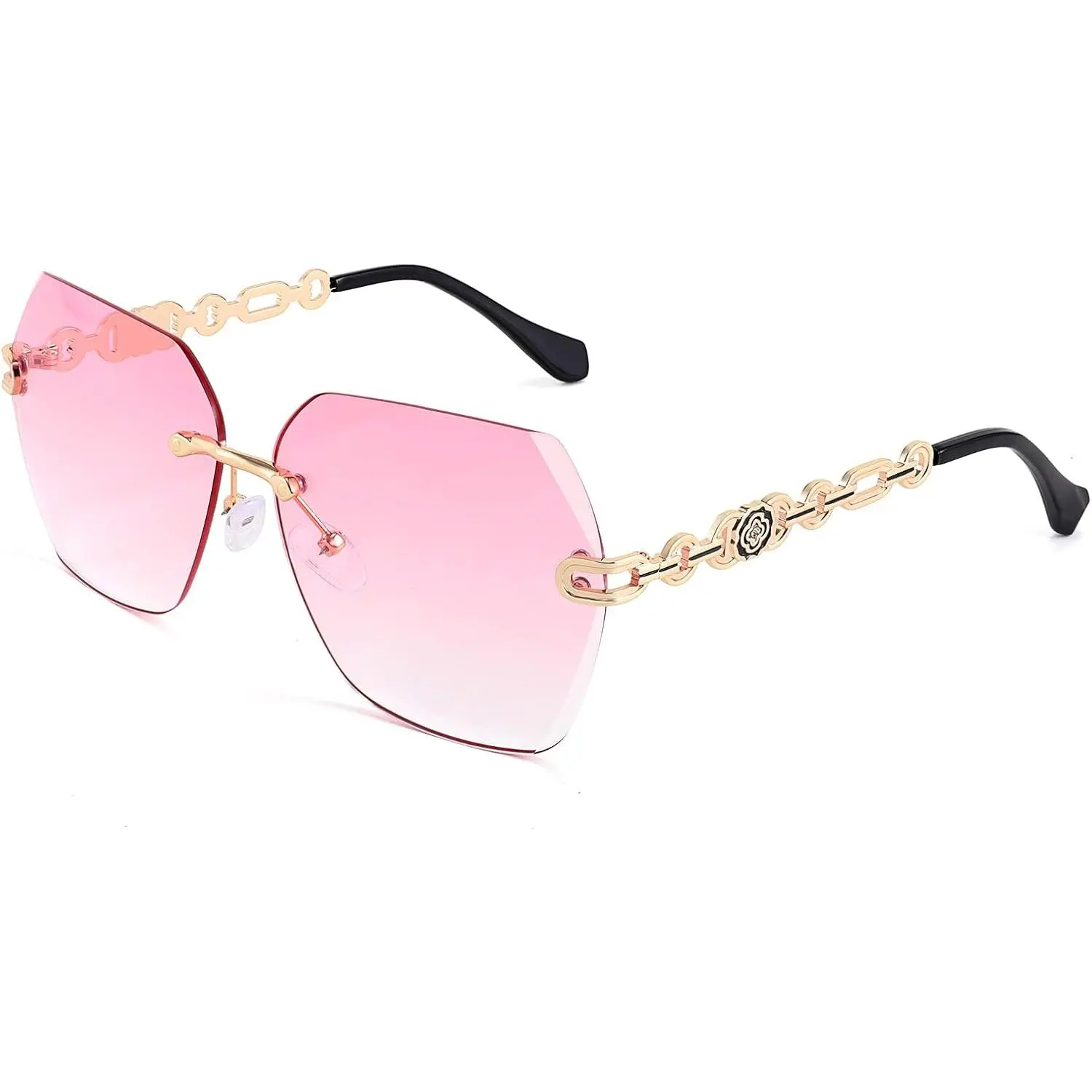 Classic Rimless Sunglasses Women Metal Frame Diamond Cutting Lens Amazon.com: Street Knitted Rimless Luxury 90 main image 3