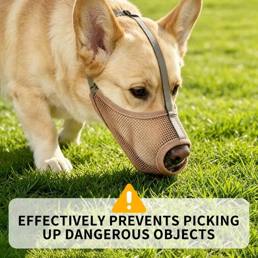 Breathable Reflective Adjustable Dog Muzzle with Colorblock Brown Mesh Breathable Design & Armor-Grade Protection, Fits Small/Medium/Large Dogs, Prevents Biting, Allows Drinking