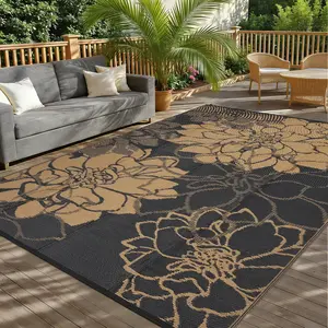 Floral Print Outdoor Rug Large Size Double-Sided Reversible Garden Decor Rug with Storage Bag and Tacks Washable UV Protection for Patios Balconies Porches Beaches RVs Picnics