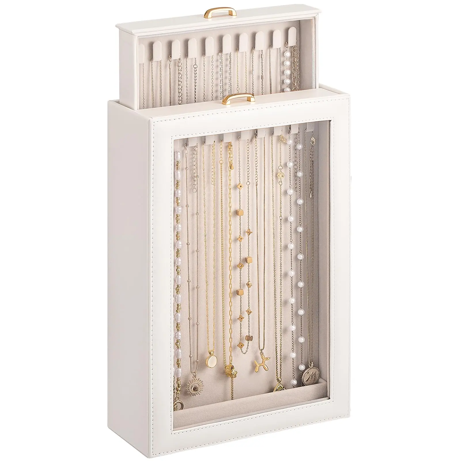 2-Tier Jewelry Display Storage Box, Double Layer Anti-Tangle Necklace Organizer, PU Leather Exterior with Velvet Lining, Clear View Window, Holds Necklaces & Bracelets, Aesthetic Home Decor, Ideal Gift for Women, Girls & Daughters