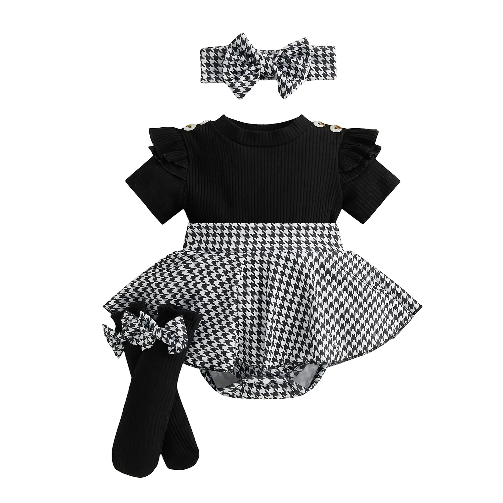 Canrulo Newborn Baby Girl Clothes Smocked Bubble Romper Dress + Socks + Headband Cute Spring Summer Baby Girl Clothes