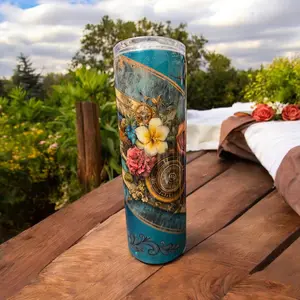 30 OZ TEAL AND FLOWERS TUMBLER