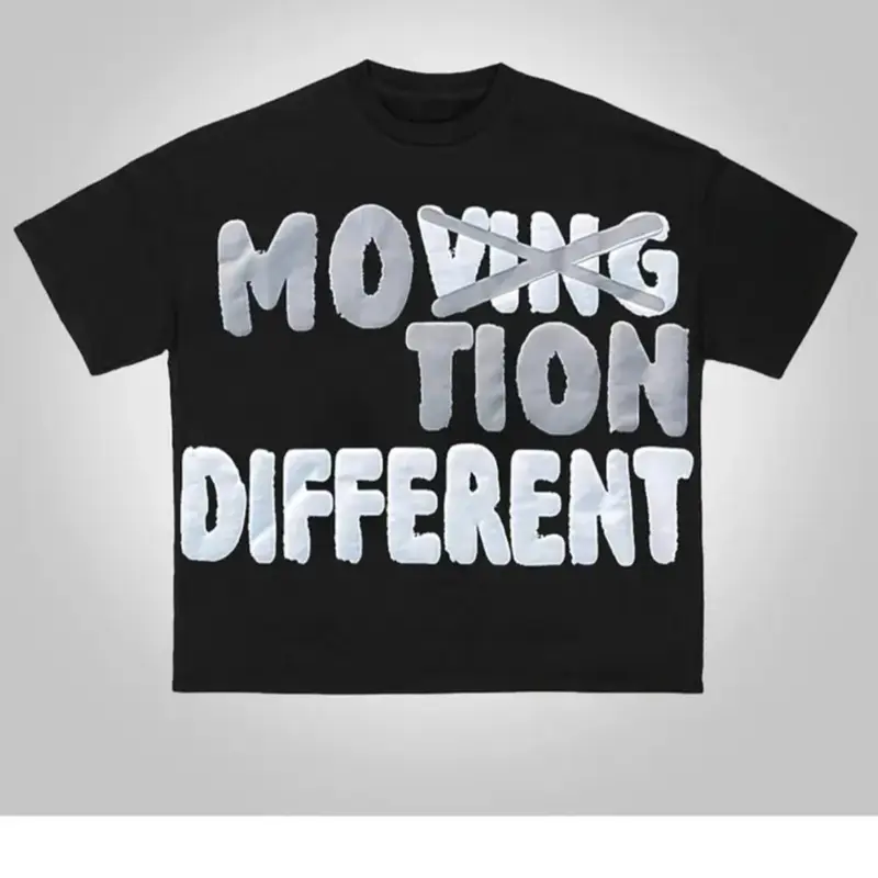 Men's Graphic Tee Slogan Movingxtion - Black Short Sleeve Top with White Text Design - Menswear