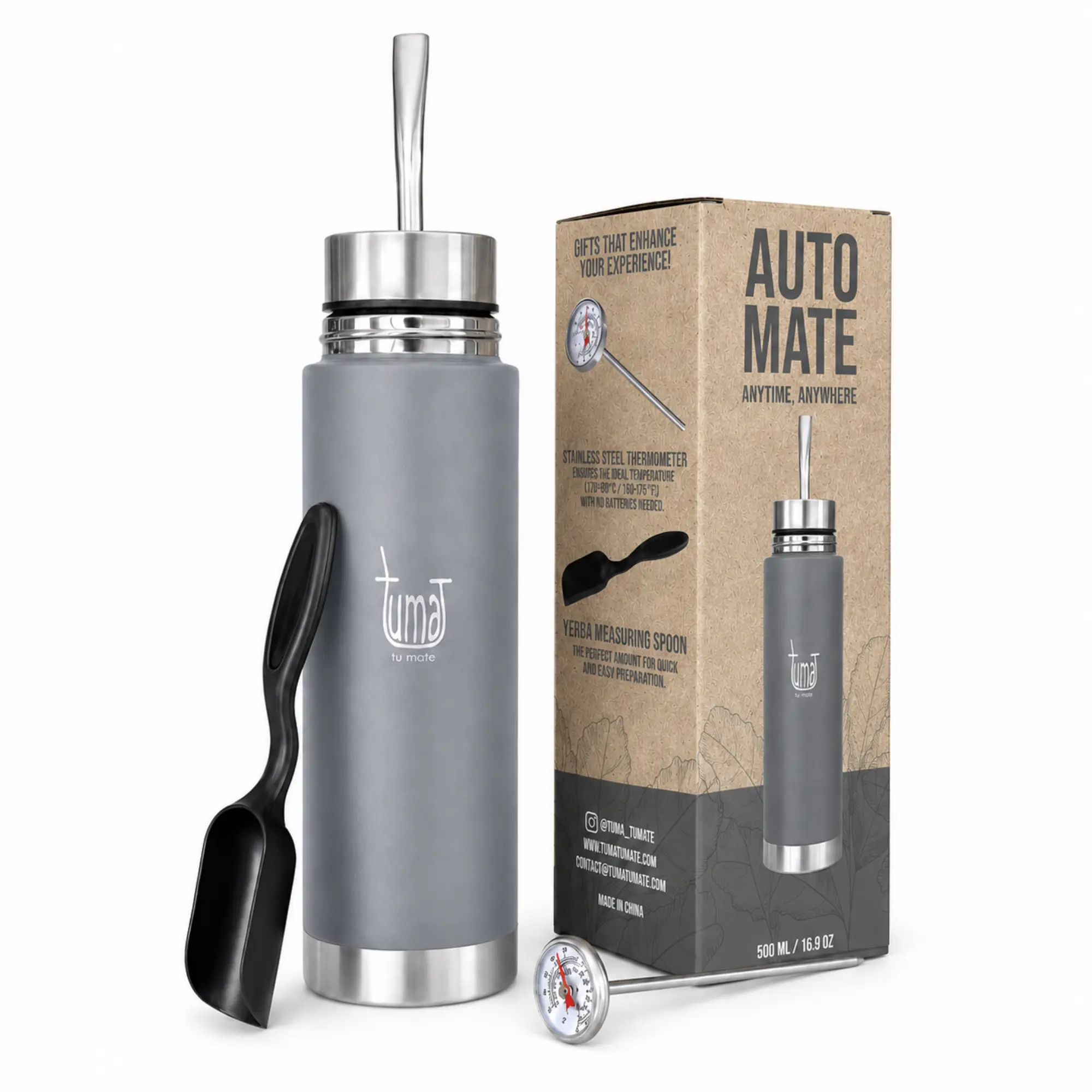 Tuma Tu Mate Auto-Mate 500 ml Yerba Mate Flask - Dark Gray