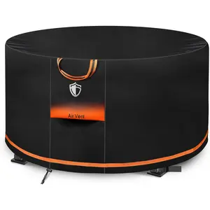 Fire Pit Cover Round 32 Inch [2025 Upgraded 1000D Heavy Duty Fabric] for 29"- 32" Fire Pit/Table,   & Fade Resistant Firepit Cover with Buckle, Drawstring, Air Vent (32"D x 16"H, Black)