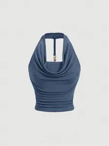 Women's Solid Color Double Straps Cami Top, Halter Top, Casual Fitted Sleeveless Top for Summer, Ladies Basic Clothes for Daily Wear, Womenswear