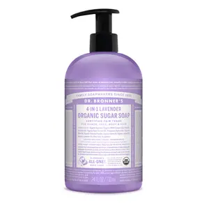 Organic Sugar Soap (Lavender, 24 Ounce) - Made with Organic Oils, Sugar and Shikakai Powder, 4-in-1 Uses: Hands, Body, Face and Hair, Cleanses, Moisturizes and Nourishes, Vegan