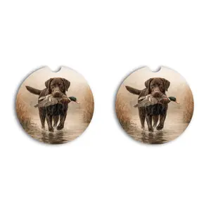 Chocolate Lab Duck Hunting Car Coasters, Soft and Flexible Neoprene Coasters, Interior Auto Accessories, Duck Hunter Gift