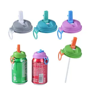 4-Pack Soda Can Lids with Straws, Reusable Silicone Straw Can Lids, Leak-Proof, Easy to Use, Fits Standard Cans, 4 Colors