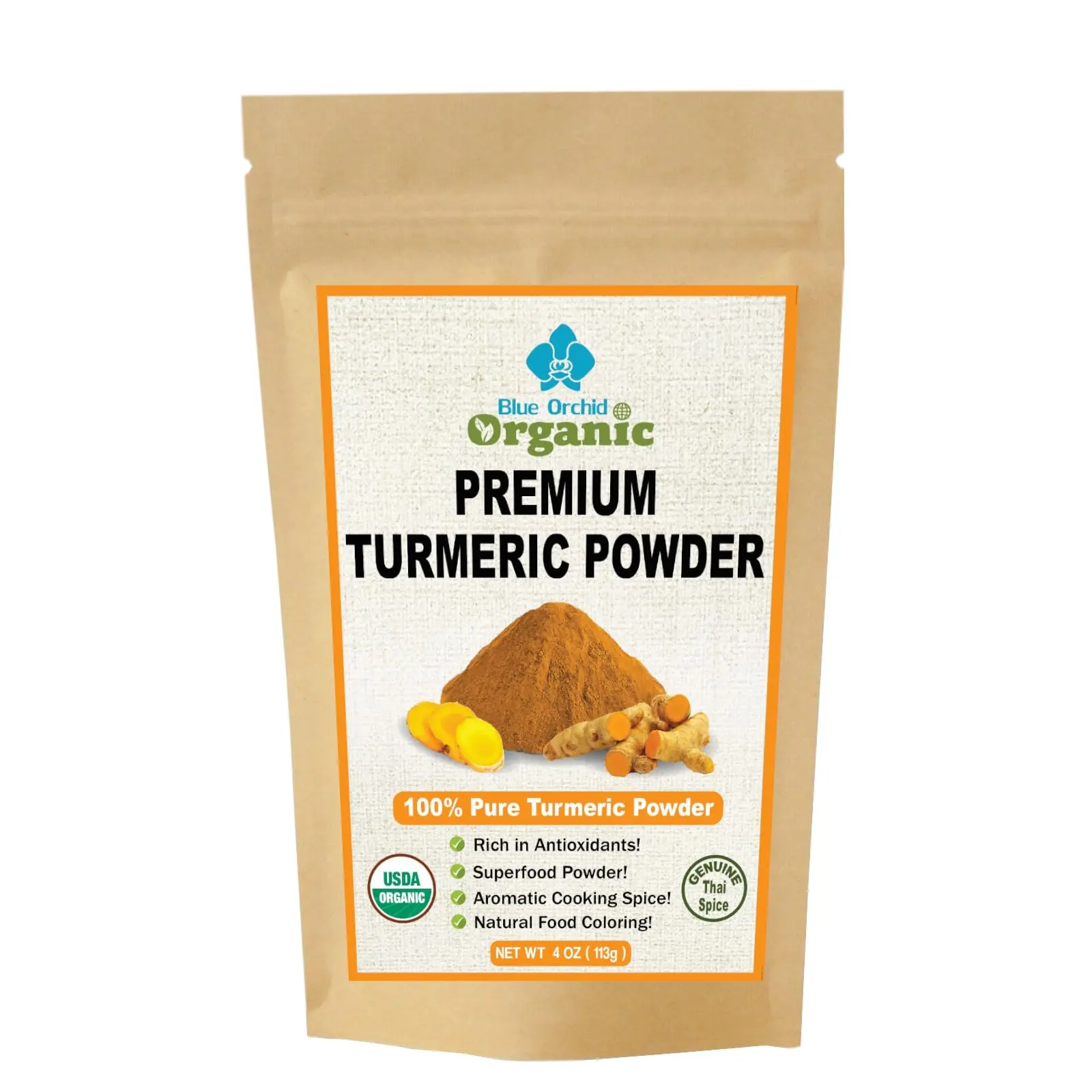 Organic Turmeric Powder - Curcumin Spice for Soups, Curries, Rice Dishes and Drinks - Non-Irradiated Gluten Free Spice from Thailand