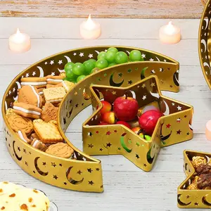 1pc Ramadan Star Moon Tray, Islamic Dessert Serving Platter, Party Decoration, Food Storage Container, Display Rack