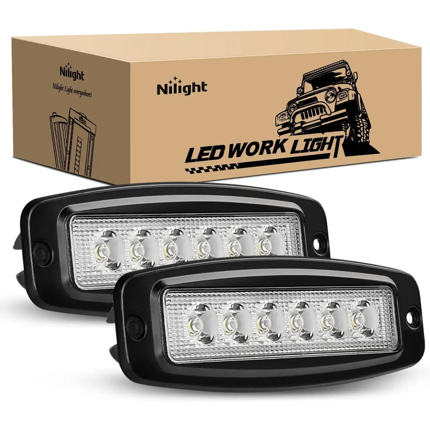 Nilight NI28E Series 2PCS 18W Flush Mount Spot Beam LED Light Bars - Aluminum Alloy Offroad Lightbars with Bright White Illumination, Efficient Heat Dissipation, Long Irradiation, Universal Fit, Waterproof for Pickups, Offroad Lighting System