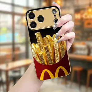 iPhone 11-17 Electroplated Glass Case |        McDonald's Party Delight! Electroplated Glass Case Directly Puts Gold Foil Fries in Your Pocket