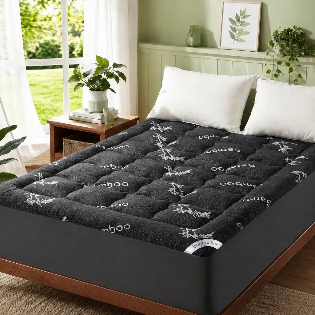 Bamboo Mattress Topper Queen – Breathable Fitted Sheet Style, Deep Pocket for 18" Mattress, Soft & Fluffy for Home