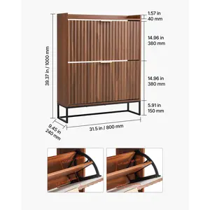 VEVOR Shoe Cabinet with 2 Flip Drawers, Mid-Century Shoes Storage Cabinet with Anti-Tipping Device, Freestanding Fluted Shoe Organizer, Ideal for Entrance, Hallway, Bedroom, Living Room, Walnut