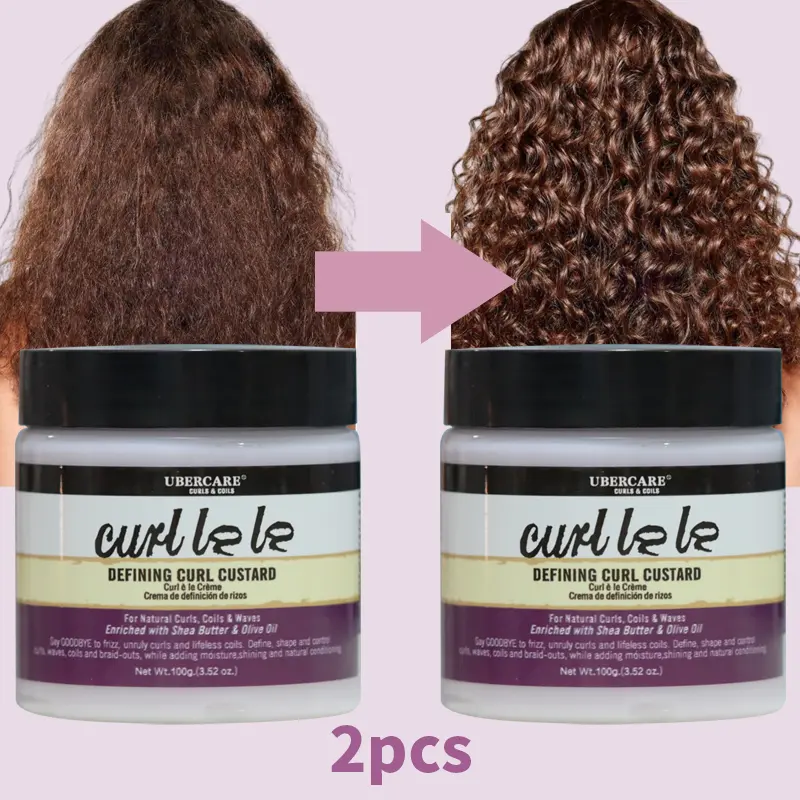 2pcs*100g, Curl Defining Cream, Moisturizing Curl Cream, Curl Enhancing Formula, Enriched with Shea Butter & Olive Oil, Add Moisture, Shine, Defined Curls, Curl Defining Custard-Define, Shape and Control, for Curls, Coils and Waves, Shiny Curls