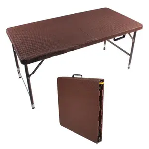 Dufominc 4ft Rattan Folding Table for Indoor & Outdoor Portable Foldable Rattan Plaited Table with Compact Design and Durable Construction