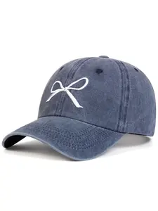 Unisex Bowknot Washed Baseball Cap, Adjustable Snapback Cap, Adjustable Outdoor Sun Protection Hat, Casual Fitted Plain Design for Spring & Fall Travel, Adjustable Casual Hats