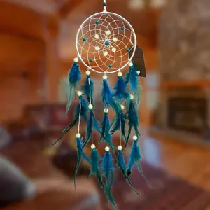 Blue Dream Catchers Handmade Feather Native American Circular Net for Bedroom Dreamcatcher Wall Hanging Decoration Art Craft