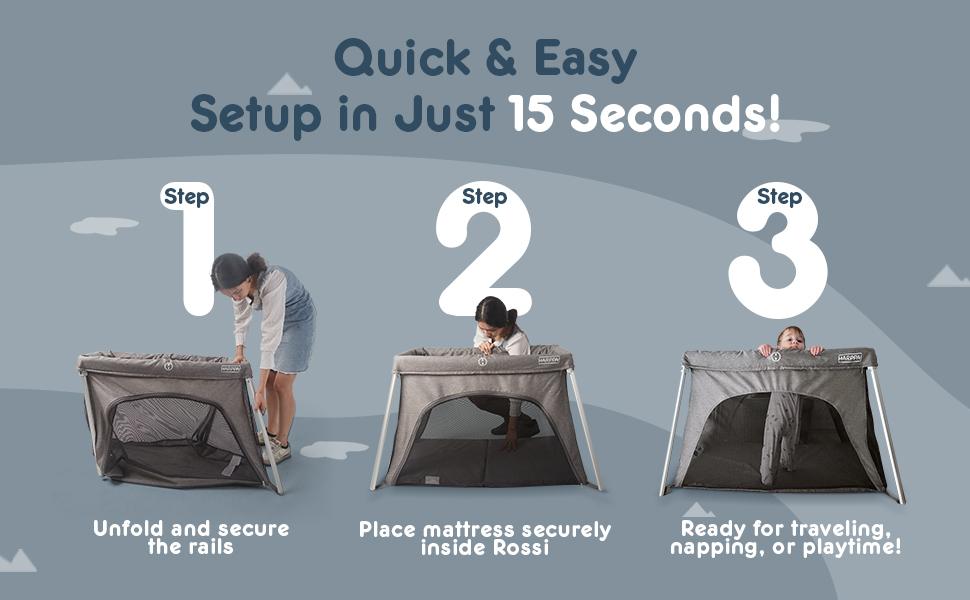 HARPPA Foldable Travel Crib & Playard, Portable Playpen with Mattress, Double Layers Bassinet for Baby & Toddlers, No Assembly Pack & Play Play Yard, Baby Items