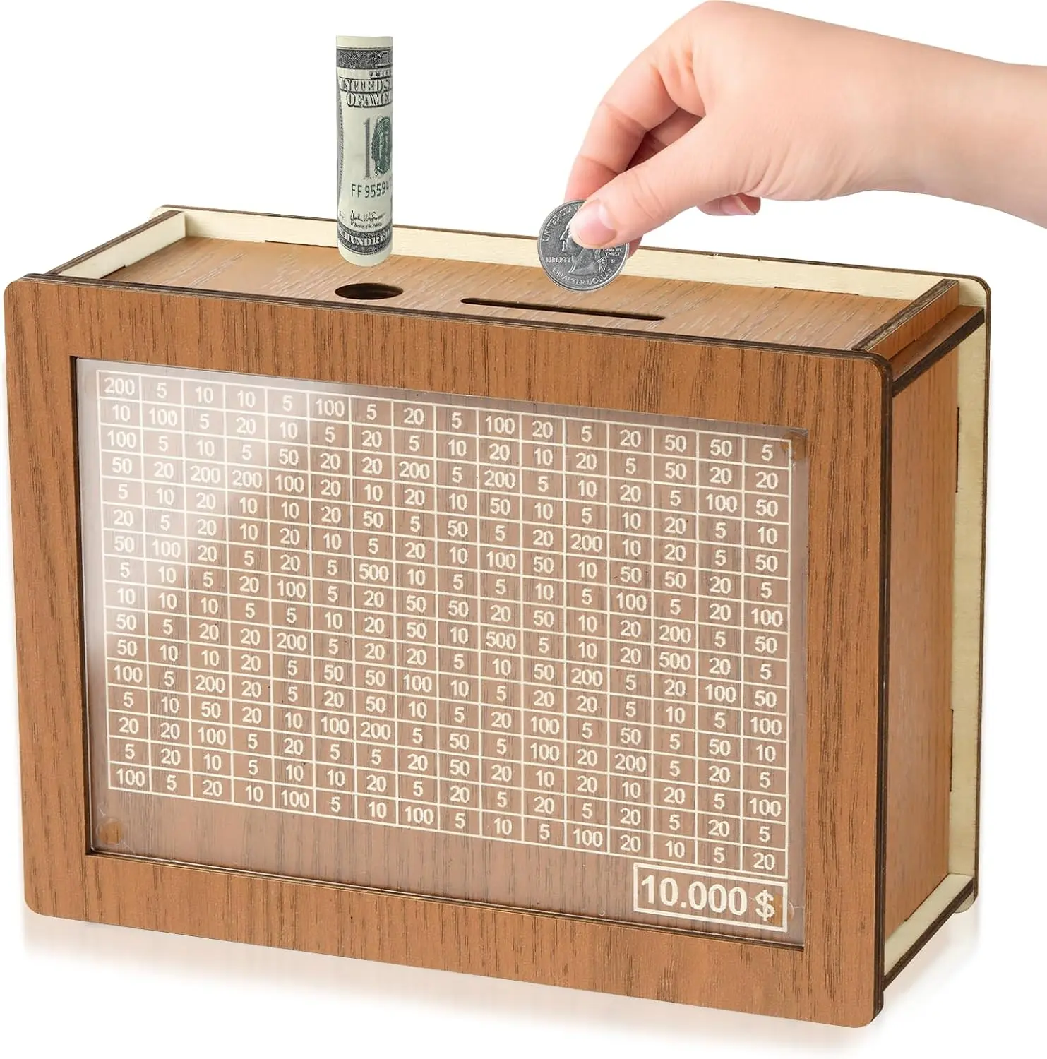 10,000 Yuan Savings Challenge Box, 10,000 USD Money Saving Box, Wooden Digital Savings Jar, Suitable for Adults and Children, Cash Safe, Wooden Savings Box, 10,000 USD Savings Box, Savings Box, Money Jar