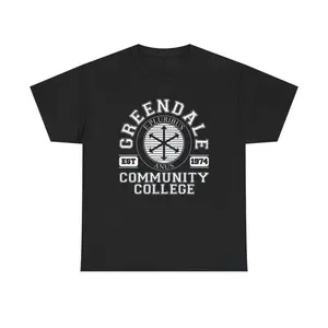 Greendale Community College Logo T-Shirt - Black & Navy, Sizes S to 5XL, Classic Graphic Tee for Community Fans