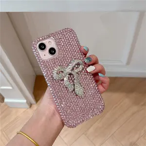 Rhinestone Bow Decor Phone Case, Fashionable Phone Protector Cover, Phone Accessories Compatible with iPhone 15 14 13 12 11 Pro Max
