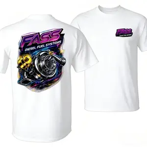 FASS Diesel Fuel Systems Chrome Turbocharger Graphic T-Shirt Neon Racing Performance Tee for Car Enthusiasts Streetwear Turbo Boost Outfit