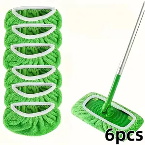 6pcs reusable mop covers (without mops), with strong water absorption, beautiful appearance, suitable for household cleaning, floor cleaning, both dry and wet cleaning, washable with water, no water marks after cleaning, convenient and easy to maintain.