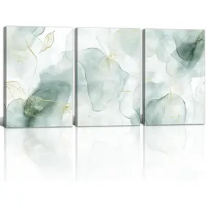 Canvas Wall Art Sage Green Pictures Wall Marble Texture Painting Prints for Living Room Bedroom Framed(Green-1,12L x 16W x 3Pcs)