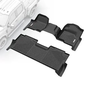 Floor Mats Fits for 2017-2025 Ford F-250/F-350 Super Duty Crew Cab with 1st Row Bench Seat, with Factory Storage Box, Custom Fit Black TPE All-Weather Protection Floor Liners Truck Protector