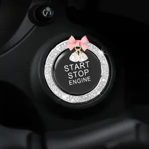 One-Button Start Rhinestone Crystal Engine Start Ring Sticker, Key and Knob Ring Decoration, Female-Exclusive Rhinestone Start Button Ring Sticker, Car Interior Decoration