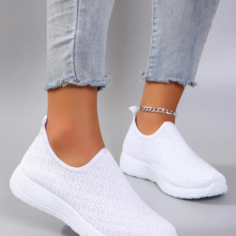 Women's Fashionable Textured Athletic Slip on Sneakers, Casual Comfortable Breathable Lightweight Shoes, All-match Commuter Shoes for Work & Daily Wear, Lightweight Slip ons