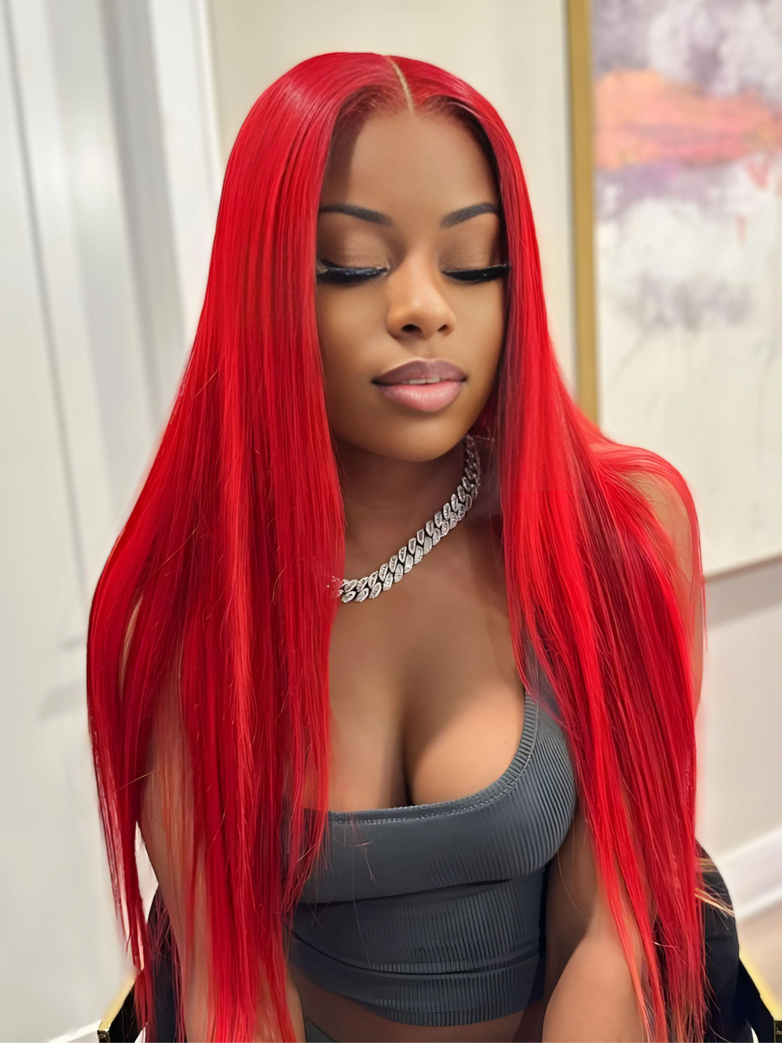 28 Inch Red Long Straight Wigs for Women, Gorgeous Fluffy Wigs without Bangs, Synthetic Lace Front Wigs with Natural Hairline for Party, Daily Use, Daily Wear Wig, Silky Straight Wig, Synthetic Smooth Wig, Fashion Wig