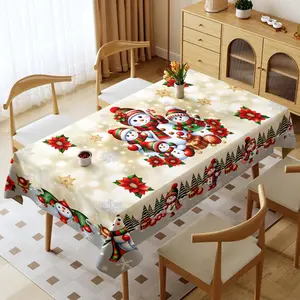1 Piece Rectangular Christmas Tablecloth, Multi - Specs, Multi - Color, Waterproof & Oil - Proof, Thickened & Washable Polyester Tablecloth, Festive Snowman & Poinsettia Design, Ideal for Home & Outdoor Use, Warm Dining Room Decor