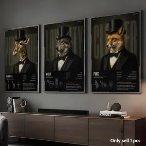 Dapper Victorian Animal Portraits Painting Calligraphy Aesthetic Framed Canvas Wall Art – Ready-to-Hang, Moisture-Resistant Print For Living Room, Bedroom, Home Office Décor – Modern Housewarming & Elegant Gift