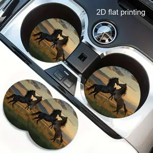 2pcs Horse-Themed Car Cup Holders with Non-Slip Absorbent Coasters - Equestrian Dashboard Protectors, Horse & Horseshoe Design Cup Holders for Vehicles, Compatible with Horse Lovers & Car Interior