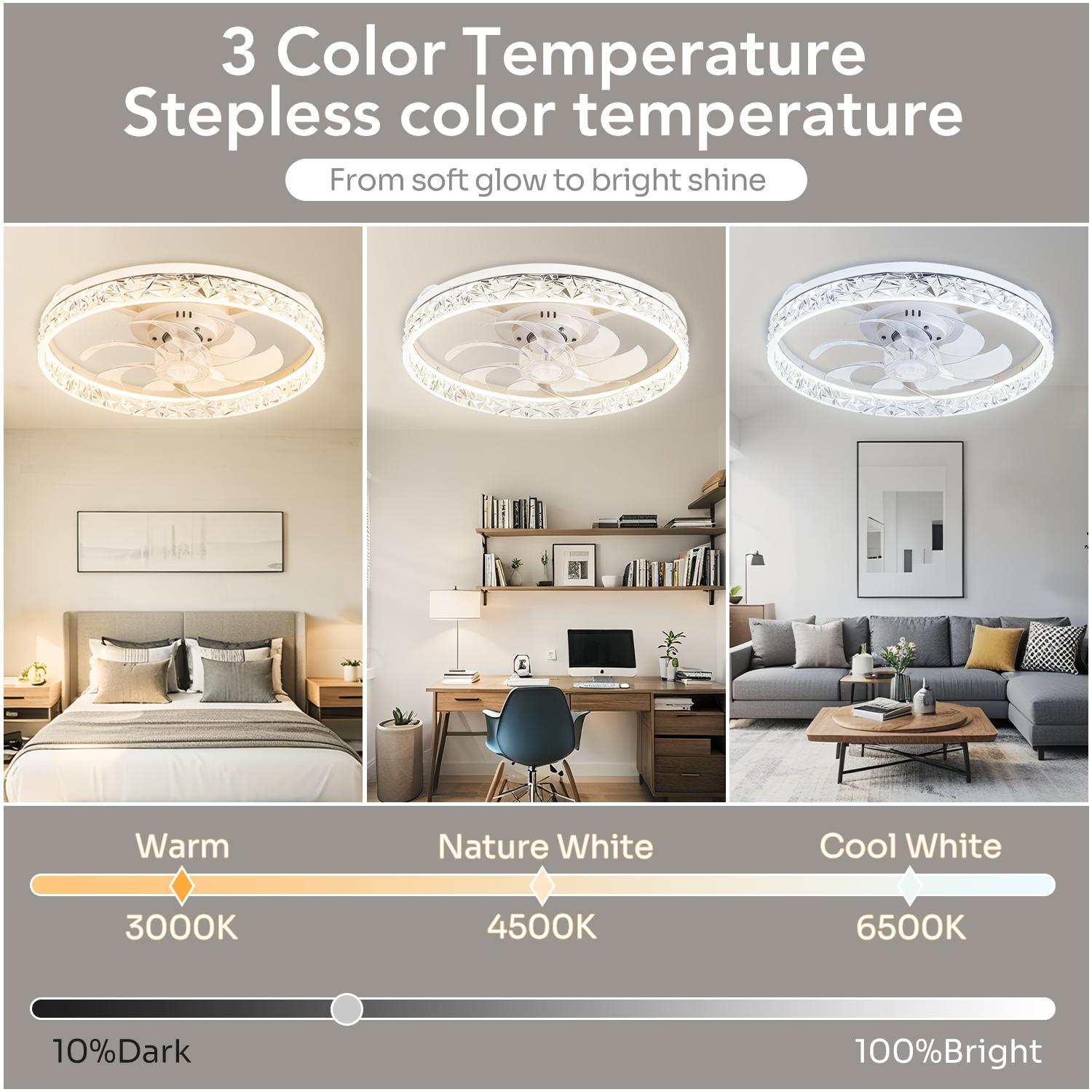 GALENTAL Cristais Multifunctional Ceiling Fan with Light, Remote Control/APP, 6 Wind Speeds, Timing Function, Reversible DC Motor, Adjustable Brightness & 3 Color Temperatures, Low Noise for Living Room, Bedroom, Study, Summervibes