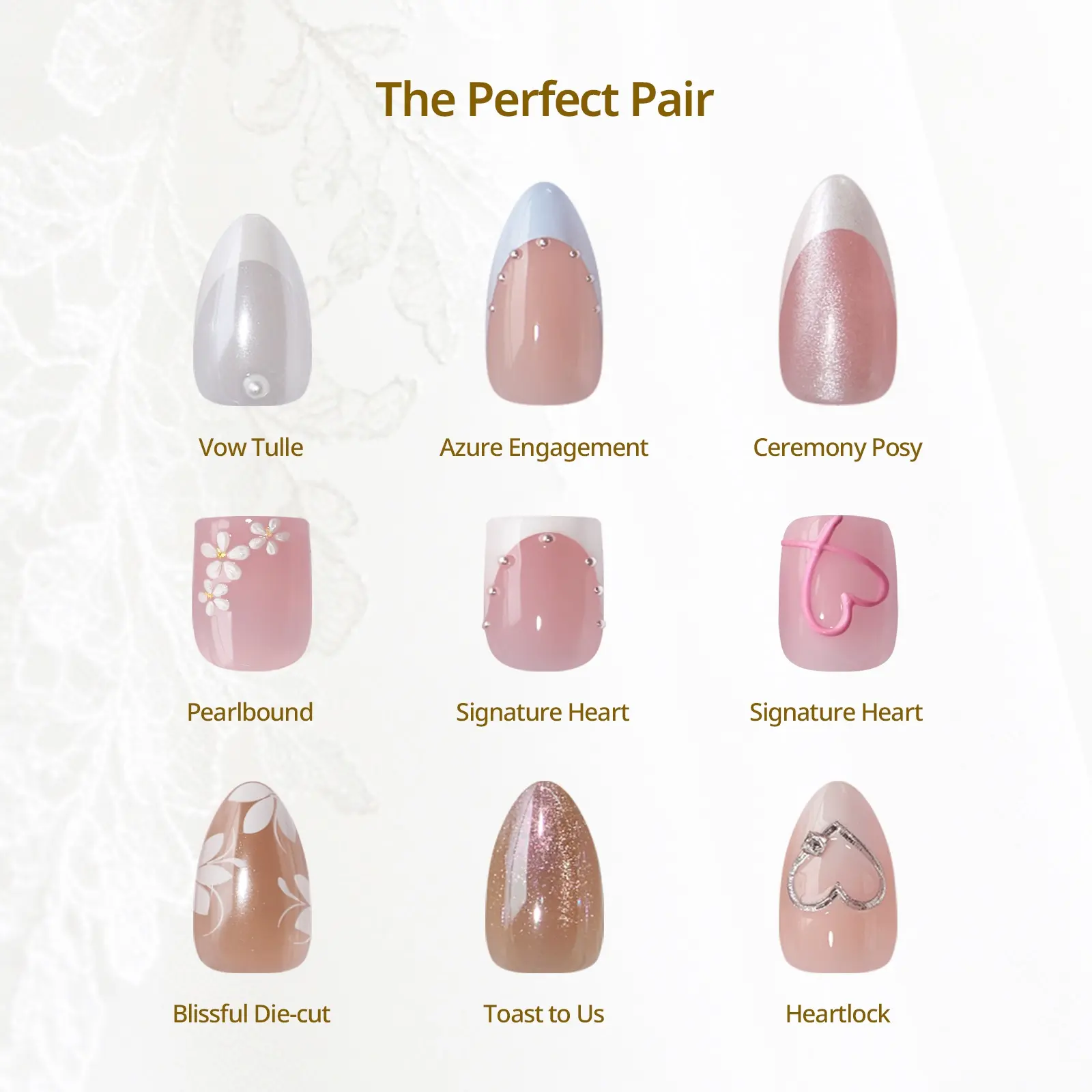 [Buy 1 Get 1 Free Glue]BTArtbox French Tip Press On Nails - Wedding Collection, 4-Week Wear Medium Short Almond Square White Press On Nails with Glue and Adhesive Tabs, Easy-to-Apply in 15 Sizes - 30 Nails All-in-One Kit, Deals For You Day