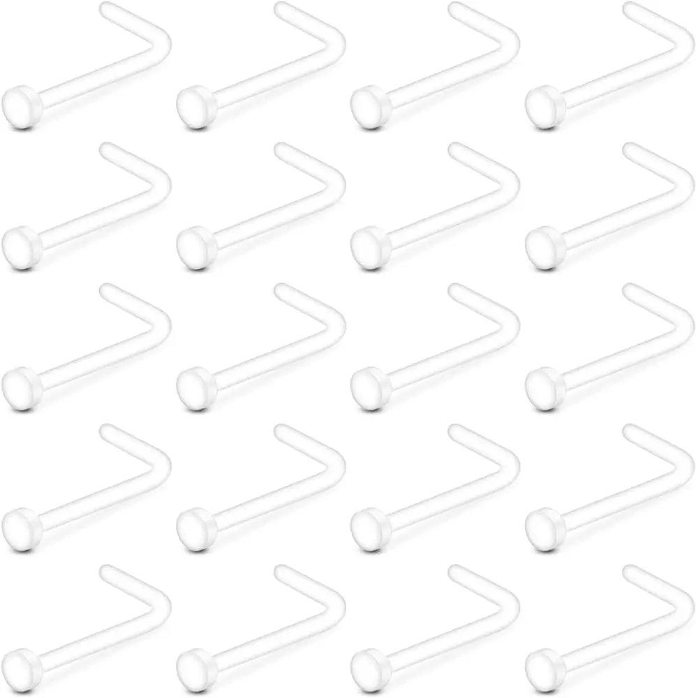20g Clear Nose Studs Bioflex Nose Rings Retainer Acrylic Nose Rings for Work Spacer Plastic L Shaped Nose Stud Retainer Flexible Nose Piercing Retainer for Men Women bio flex