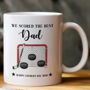 We Scored The Best Dad Personalized Mug, Fathers Day Gift For Hockey Dad, Custom Hockey Coffee Cup For Dad