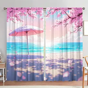 Beach & Umbrella Pattern Door Curtain, 1 Set Modern Art Theme Door Curtain, Heat Insulation & Privacy Panel for Home Living Room Bedroom
