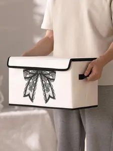 Bow Pattern Storage Box with Handle, Portable Clothes Storage Box, Under Bed Storage Organizer, Home Organizer for Bedroom Wardrobe