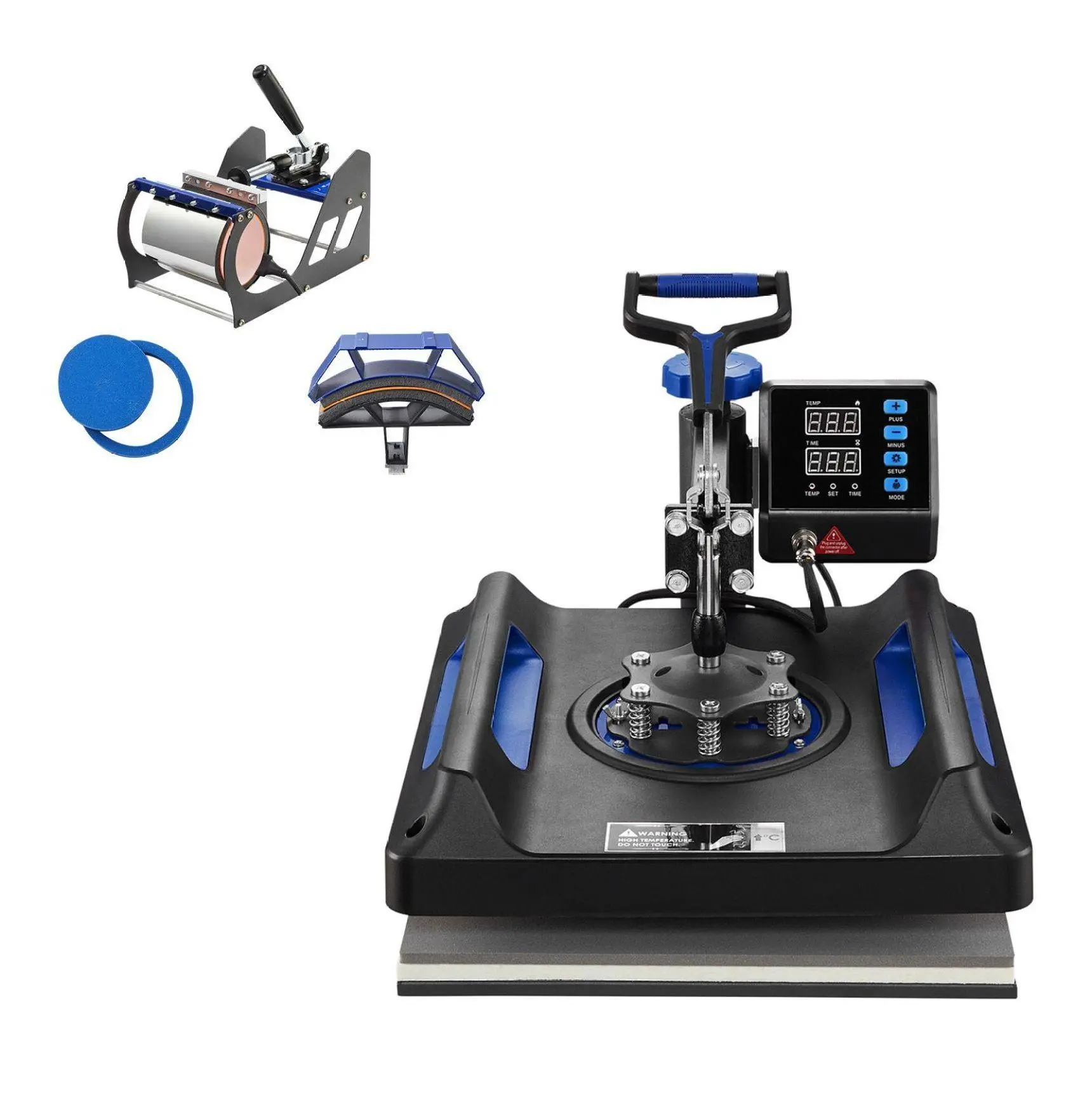 Heat Press Machine 8 in 1 Combo 15x15, Swing Away Digital Sublimation Printer for T-Shirt, Mug, Hat, Cap, Plate - Blue Default