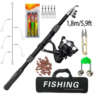 Portable Fishing Rod Set, Telescopic Straight Handle, Reel, Hooks, Floats, Alarm, Storage Bag, Saltwater & Freshwater Use