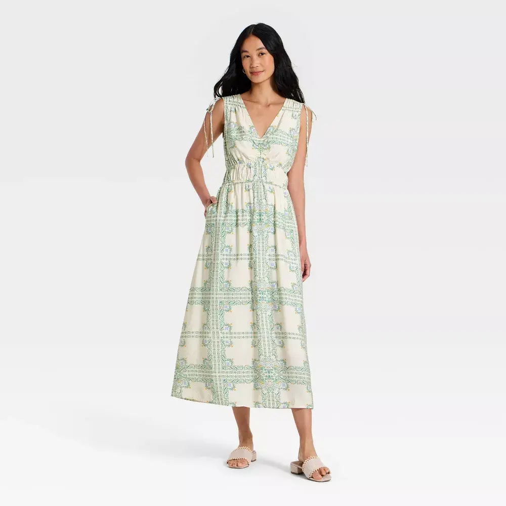 Women's Side-Tie Midi Dress - A New Day Cream XL